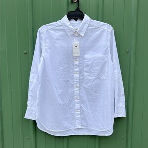 Classic White Button-Up Shirt Cotton Tunic Blouse Size XL